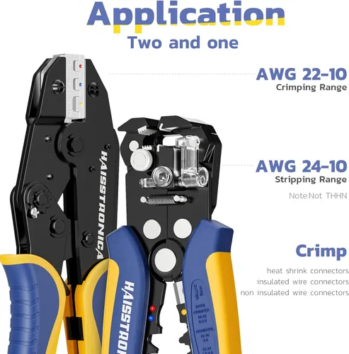 Miniatura 2 de haisstronica Pelacables y herramienta de crimpado, herramienta de pelacables automática AWG 24-10 con crimpadora de alambre de carraca AWG 22-10
