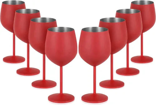 Miniatura 8 de Lifecapido Juego de 6 copas de vino de acero inoxidable, copas de vino coloridas de acero inoxidable de 18 onzas, copas de vino de metal con tallo