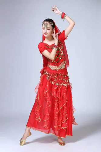 Miniatura 3 de ORIDOOR Vestido de danza del vientre para mujer, disfraz indio de Bollywood para Halloween, faldas de gasa, trajes brillantes para danza