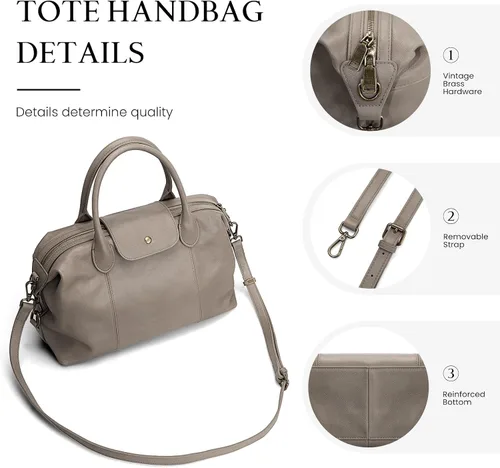Miniatura 7 de befen Bolso de mano vintage de cuero genuino para mujer, bolso de mano con asa superior, bolso de cuero grande, bandolera de hombro