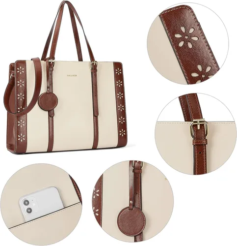 Miniatura 3 de BOSTANTEN Bolsa para laptop para mujer, 15.6 pulgadas, maletín de cuero para computadora, bolso de mano de trabajo vintage