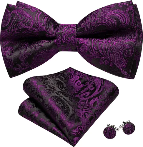 Miniatura 18 de Barry.Wang Conjunto de chaleco de pajarita para hombre, chaleco con cuello en V de seda jacquard de cachemira, gemelos de pañuelo formal/ocio, boda