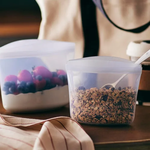 Miniatura 3 de Bolsas reutilizables de almacenamiento de alimentos de silicona premium Stasher, paquete de 6 unidades, transparentes, bolsas de almacenamiento