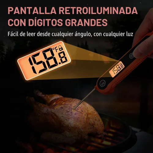 Miniatura 4 de TempPro Termómetro digital de lectura instantánea para carne, termómetro impermeable para alimentos con retroiluminación de calibración, para Naranja