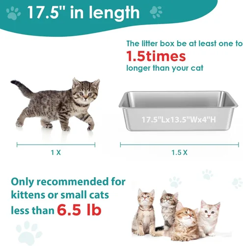 Miniatura 4 de IKITCHEN Caja de arena de acero inoxidable para gatos, bandeja de arena de metal grande para gatos, caja de arena para gatos nunca absorbe olores