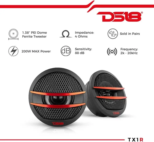 Miniatura 4 de DS18 Paquete de altavoces para puerta de automóvil, 4 altavoces coaxiales de 6.5 de 2 vías con parrillas, 150 vatios de pico y 4 x 2 tweeter PEI