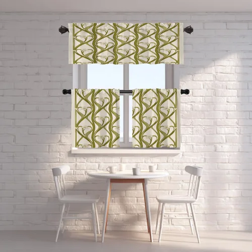 Miniatura 7 de Shrahala Art Nouveau Floral Pattern Blackout Curtain Tiers, Delicate Vine and Flower Design Kitchen Valance Light Blocking Tier Drapes with Rod