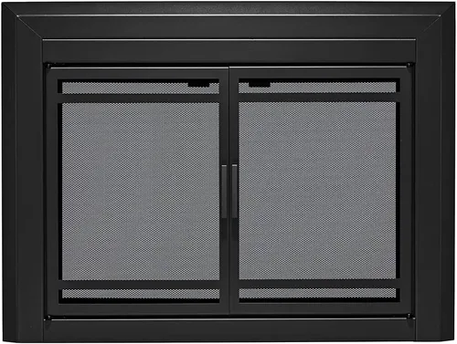 UniFlame - Kendall - Puertas de chimenea estilo gabinete con vidrio templado ahumado (color: negro, tamaño: mediano - se adapta a aperturas de 30 a