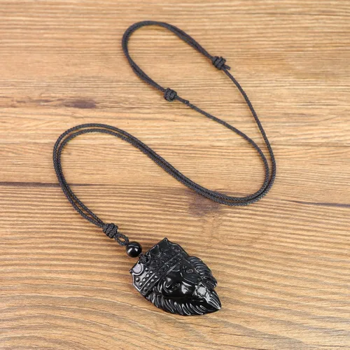 Miniatura 5 de COAI Collar con colgante de piedra de obsidiana Rey León coronado