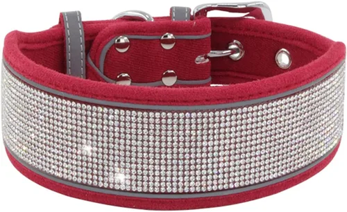 Miniatura 8 de Collar de perro con diamantes de imitación, suave, cómodo y elegante, con rayas reflectantes brillantes, collar ajustable de cristal de diamante