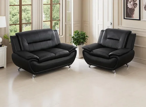 Miniatura 57 de Juego de sofá de cuero (3 piezas, cuero negro B), muebles de sala de estar para apartamento, material de estilo minimalista, fácil montaje B-cuero