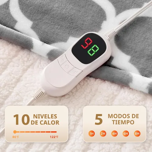 Miniatura 4 de Homemate - Manta eléctrica térmica de franela suave - 50"x60" con 10 niveles de calor rápido, 8 horas de apagado automático, protección contra