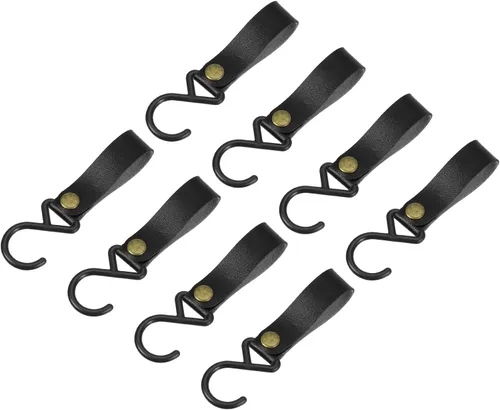 Miniatura 10 de uxcell Ganchos en S de cuero, 8 ganchos para campamento, multiusos, en forma de S, para picnic al aire libre, ollas, sartenes, utensilios, beige