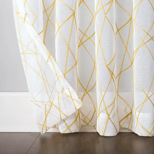 Miniatura 4 de No. 918 Petra Geometric Embroidery Semi-Sheer Rod Pocket Curtain Panel, Gray, 50" W x 96" L (1 Panel)