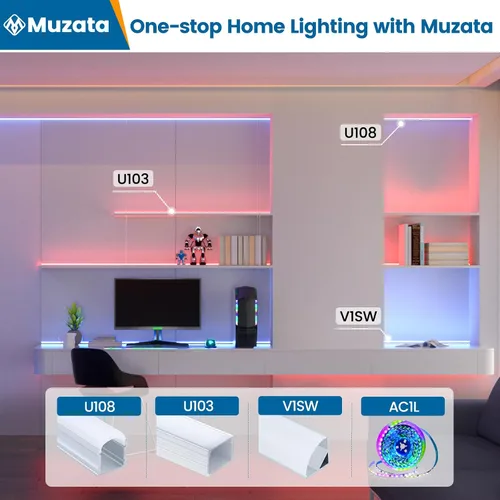 Miniatura 6 de Muzata Paquete de 10 unidades de 6.6 pies/6.6 ft con sistema de canal LED negro en forma de U con cubierta de difusor blanco lechoso esmerilado