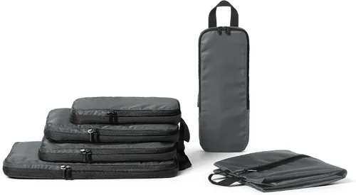 Tienda Essentials Organizador de embalaje de compresión ultraligero, Gris (Grey Check), Paquete de 6, Compresión ultraligera