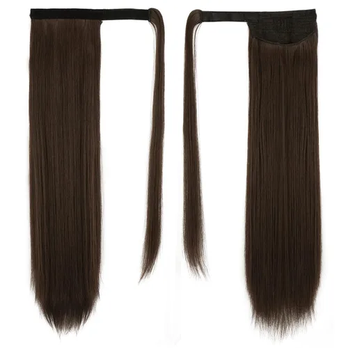 Miniatura 2 de BARSDAR Extensión de cola de caballo de 20 pulgadas, cabello largo y recto con clip de fibra sintética para mujer, color marrón chocolate