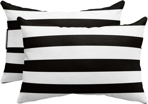 Miniatura 8 de Almohada de exterior para tumbona, diseño de rayas simples en blanco y negro, impermeable, almohada lumbar con inserto y correa elástica ajustable