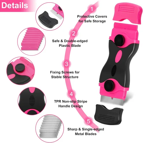 Miniatura 5 de THINKWORK Raspador de hoja de afeitar, raspador rosa de regalo para mujeres, juego de herramientas de raspador 2 en 1 con 20 cuchillas de afeitar