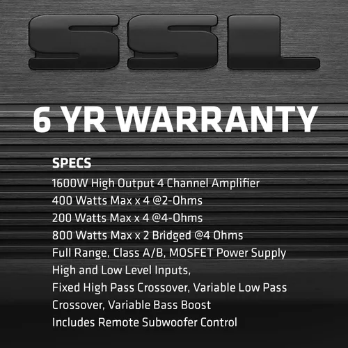 Miniatura 2 de Sound Storm Laboratories CG1604 Amplificador de coche de 4 canales - 1600 vatios, rango completo, clase A/B, 2/4 ohmios estable, fuente
