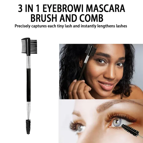Miniatura 4 de Cepillo de pestañas de cejas 2PCS Peine de pestañas de cabeza 3 Cepillo de doble cabeza Cepillo de maquillaje Herramienta de aseo cosmético (negro)