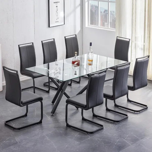 Miniatura 16 de Juego de mesa de comedor de cristal para 6,71 pulgadas, mesa de comedor para 6, mesa de cocina rectangular grande de vidrio templado y 6 sillas