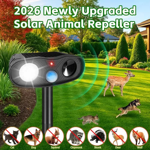 Miniatura 2 de Paquete de 4 repelentes solares ultrasónicos de gatos para exteriores, repelente solar de animales, detección de movimiento, repelente de gatos