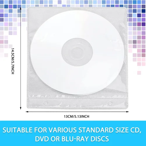 Miniatura 3 de Harloon 200 fundas de CD y DVD, sobres a granel de doble cara de repuesto de plástico para carpetas de almacenamiento en blanco, transparentes