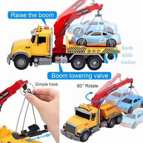 Miniatura 2 de Camión de remolque para niños con juguetes de coche para niños de 4 a 7 años, camión de remolque grande con luces de gancho de trabajo y juguetes