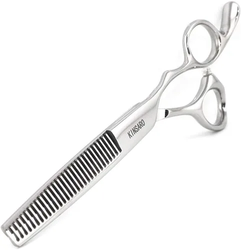 Miniatura 9 de Tijeras profesionales para el cabello de 5.5 pulgadas, tijeras de corte de pelo de peluquería 440C, tijeras de pelo con agujero ciego borde convexo