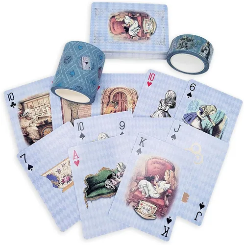 Blue Alice Adventures in Wonderland Juego de cartas y cinta washi - calcomanías, suministros para álbumes de recortes, manualidades, accesorios de