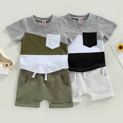 Miniatura 2 de Karesoull Conjunto de ropa de verano para bebé y niña, unisex, con diseño de gofre, color liso, manga corta, con bolsillo, 2
