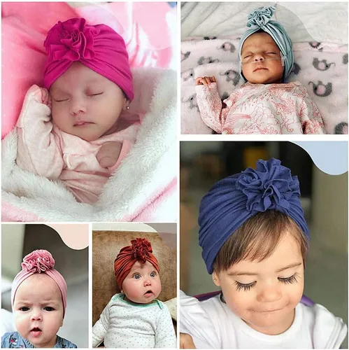 Miniatura 6 de Newborn Babies Headwrap Hat Infant Toddler Cotton Soft Cute Nursery Beanie Headbands Top Bowknot Cap 5 piezas flor/3-3 años