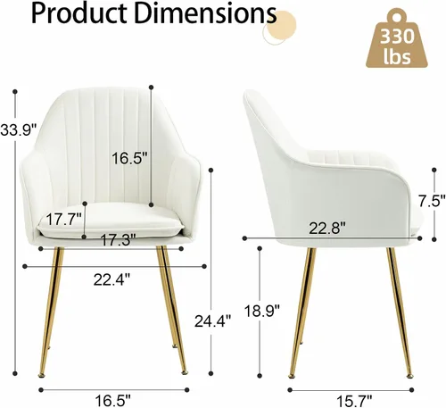 Miniatura 2 de AVAWING Modern Living - Juego de 2 sillas con reposabrazos decorativos para sala de estar, comedor, de terciopelo, tapizado, de mediados de siglo