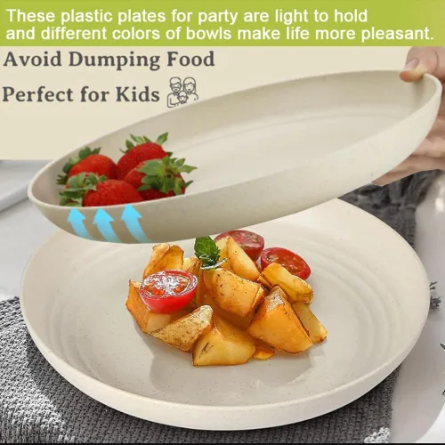 Miniatura 4 de K Y KANGYUN - Platos de cena irrompibles de 10 pulgadas de paja de trigo, juego de 4 - aptos para lavavajillas, sin BPA, ligeros Luz fresca