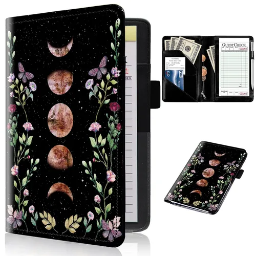 Miniatura 35 de Libros de servidor para camareras con bolsillo con cremallera – Libro de camarera gótico pastel con calavera de bruja, organizador de dinero