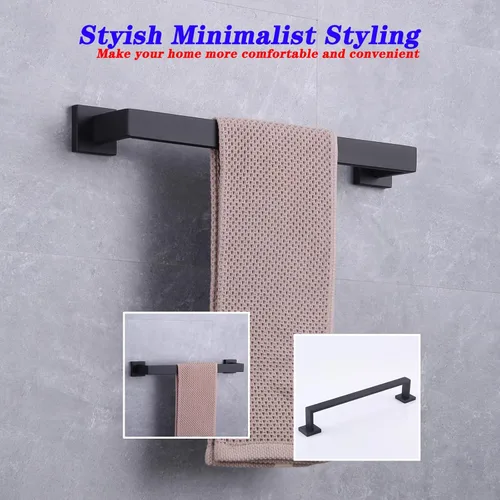 Miniatura 3 de GERZWY Barra de toalla de baño de acero inoxidable SUS 304 de 16 pulgadas, color negro mate, estilo moderno, montaje en pared FG160140-BK