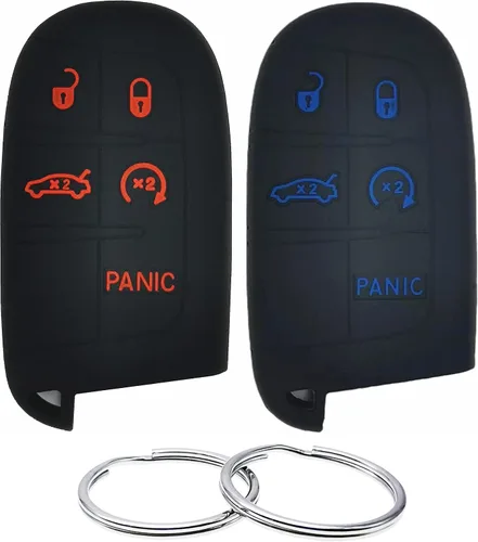 Miniatura 12 de REPROTECTING Funda de llavero de goma de silicona Compatible con Chrysler 200 300 2011-2021 Dodge Challenger Charger Dart Durango Journey Fiat 500 L