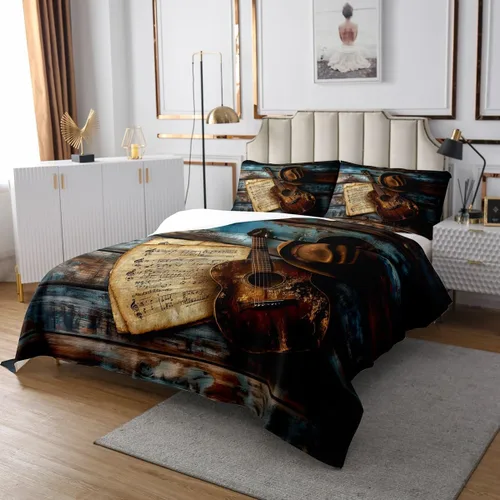 Miniatura 43 de Castle Fairy Cowboy Boots Bedspread Twin Size Bohemia Musical Guitar Coverlet Set Boys Bedroom Present Western Rustic Cowgirl Decor Bedding Set
