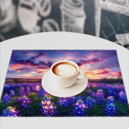 Miniatura 7 de Spring Sunrise Bluebonnets Texas Hill Country Placemats Set of 6 Resistant Table Mats Washable Place Mats for Dinner Party Table Decoration