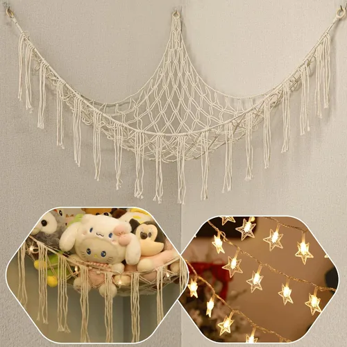 Red de animales de peluche o hamaca con luz LED, red de hamaca de juguete de 59 pulgadas para animales de peluche, colgante en la esquina, soporte