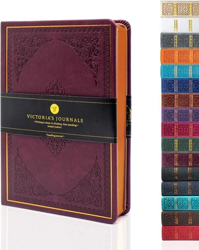 Miniatura 10 de VICTORIA'S JOURNALS Diario Vintage de Cuero Sintético con Tapa Dura Cuaderno Rayado Diario de Viaje de Aspecto Antiguo, Tamaño A5 5.7'' x 8.1'' Gris
