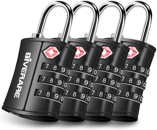 Paquete de 4 cerraduras de equipaje de viaje aprobadas por la TSA, cerradura de combinación sin llave, candados de 3 dígitos, candado compatible con