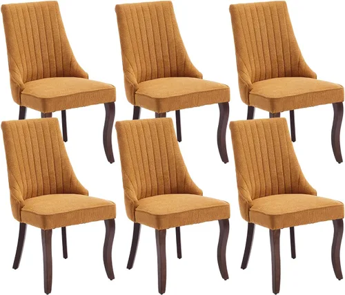 Miniatura 39 de Juego de 8 sillas de comedor, sillas de cocina con canales de lino con patas curvadas de madera maciza, silla de comedor tapizada de tela cómoda