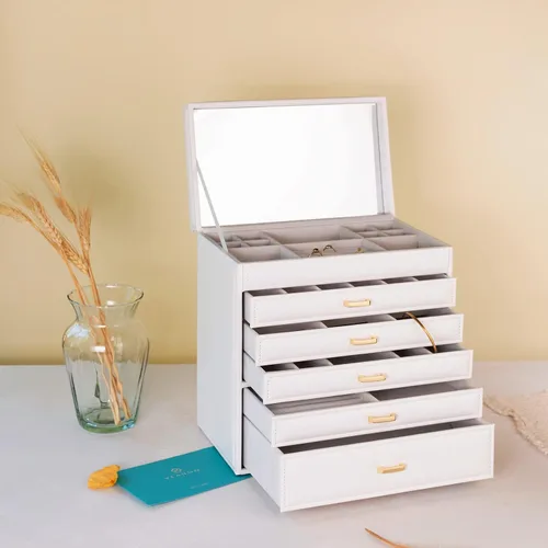 Miniatura 3 de Vlando Enormes cajas de joyería de 6 niveles para regalo de Navidad, día de Acción de Gracias, aretes, anillos, collar, reloj, estuche organizador