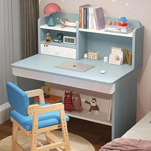 Miniatura 10 de QQXX Adorable juego de escritorio y silla de estudio, mesa de estudio escolar de madera con cajones y silla, escritorio de estudio para estudiantes