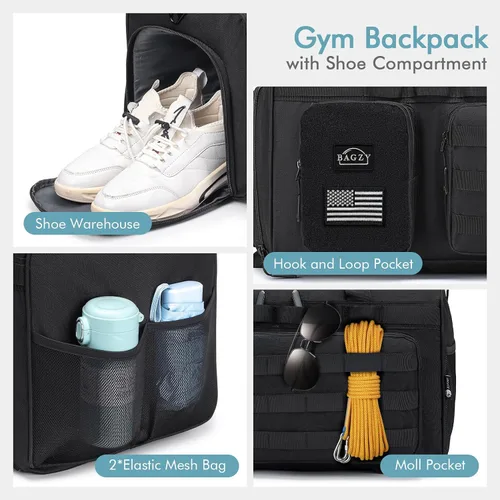 Miniatura 4 de Bolsa de gimnasio táctica militar 3 en 1 para hombres, bolsa de lona deportiva, 55L, mochila de viaje para fitness, fin de semana, entrenamiento
