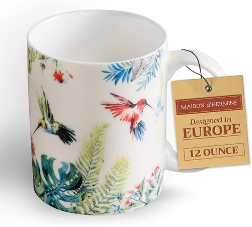 Miniatura 61 de Maison d' Hermine Taza de café con asas, tazas de porcelana fina de hueso, paquete de dos tazas de té para bebidas calientes, capuchino, latte, 015