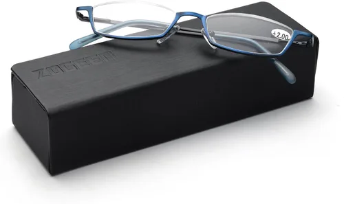 Miniatura 11 de ZUVGEES Gafas de lectura vintage de aleación semi sin montura para hombres y mujeres, medio marco, gafas delgadas con estuche elegante T0340