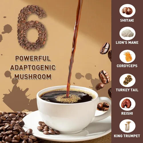 Miniatura 2 de Café de Hongos Enfoque Mejorado, Inmunidad Aumentada, Energía Mejorada 6 Hongos Adaptogénicos: Cordyceps, Reishi, Trompeta del Rey, Shiitake